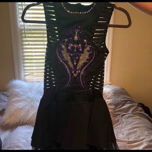 Black jazz costume with purple detailing